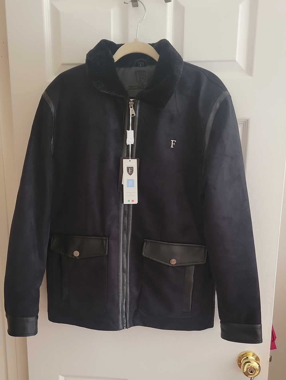 F Collections Inspired Faux-Shearling Bomber Jacket - Black
